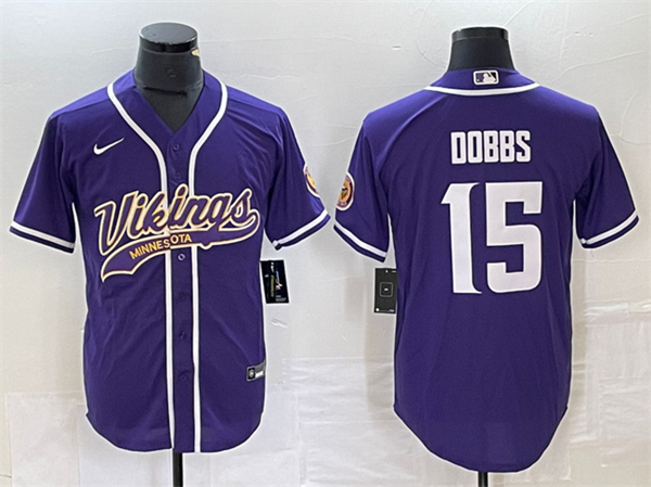 Men's Minnesota Vikings #15 Josh Dobbs Purple Cool Base Stitched Baseball Jersey - Click Image to Close